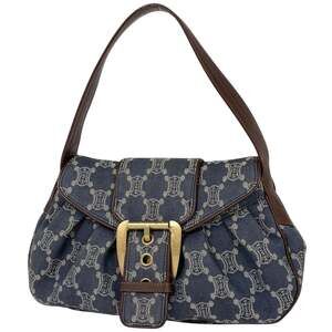 Celine Paris Macadam Shoulder Bag, Handbag, Denim Blue Brown, Women's